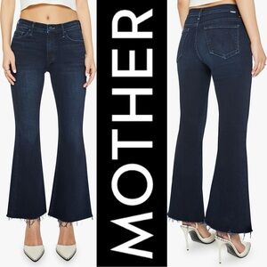 MOTHER The Weekender Fray Lil’ HighWaist Raw Hem Flare Jeans Chip On My Shoulder
